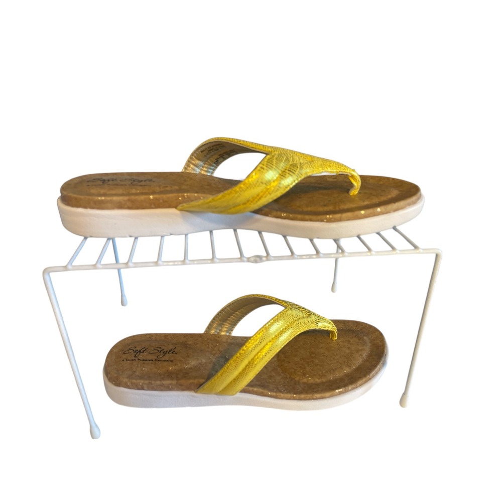 Soft Style Yellow Thong Sandals Comfort‎ Cork Footbed Casual Shoes Size 8
